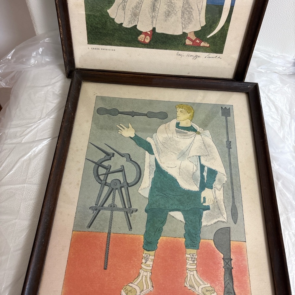 Vintage Art Prints with Dark Wood Frame